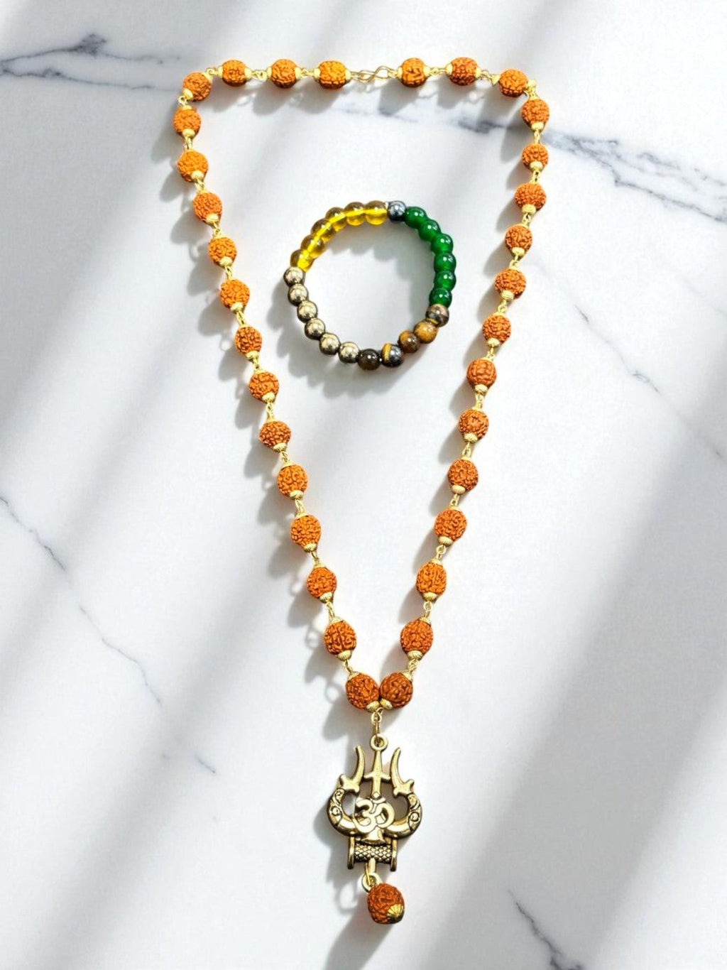 Combo of OM Shiva Trishool Rudraksha Necklace 54 Beads & Money Magnet Bracelet with Govt. Certification