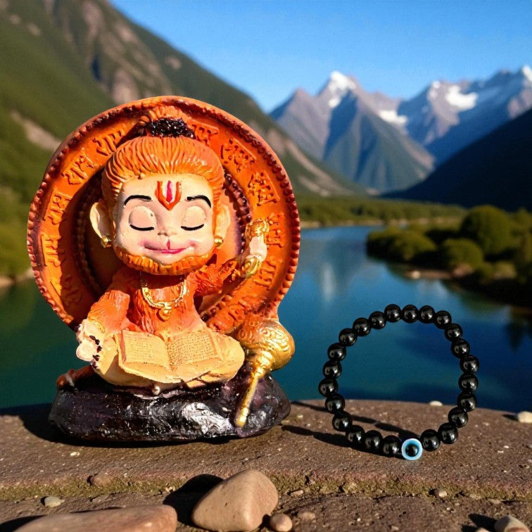 Cute Bal Hanuman Ji + Evil Eye Bracelet