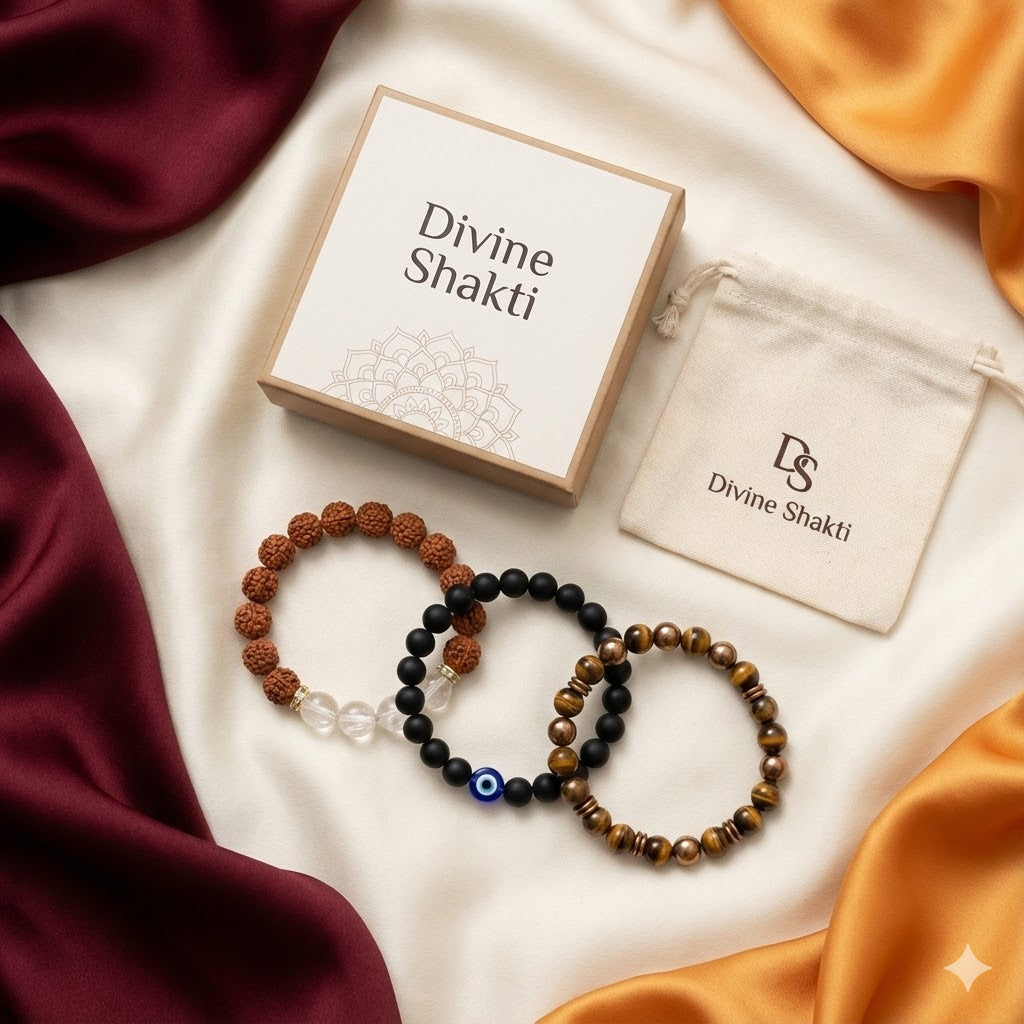 Combo of Pyrite Bracelet, Evil Eye Bracelet & Rudraksha with Clear Crystals Bracelets with Govt. Certification